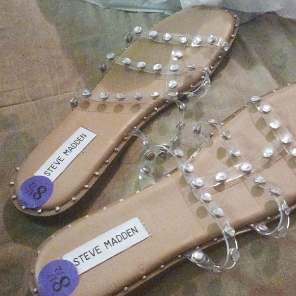 steve Madison Women Shoes sandals Clear Slide Studded Wedge Size 8.5  & 1 inch H - Picture 6 of 10